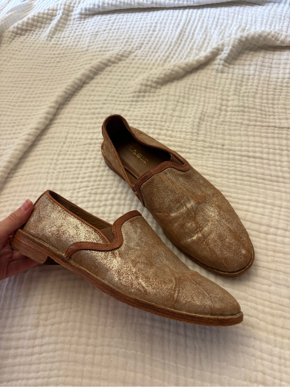 Trask Ali Metallic leather slip on loafer brown and silver size 7.5